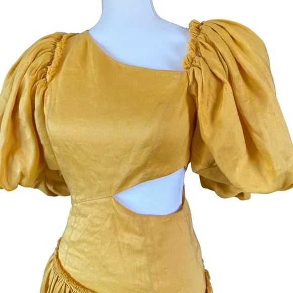Aje. Chateau Sunshine Mini Dress Puff Sleeve Cutout Ruffle AUS 6 US 2